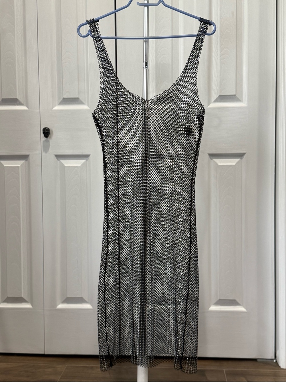 Refuge Black Rhinestone Fishnet Mini Dress Cover-Up Y2K Festival Party Size S/P